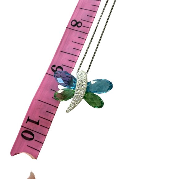 Sterling Silver AU 925 BIG Swarovski® Element green blue Butterfly Necklace - Picture 7 of 9